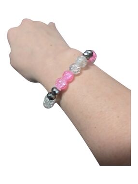 Boho Handmade Bracelet • Pink Clear Gray Beads  Great Gift. 233